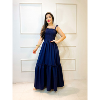 Vestido Longo de Alças e Lastex Varias Cores