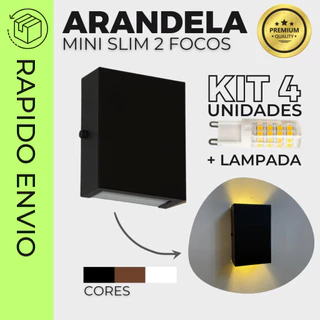 Kit 4 Arandela Mini Slim 2 focos com lampada Parede muro interno externo