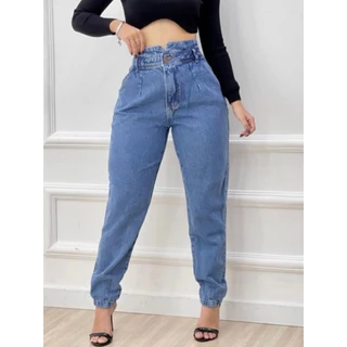 calça jeans mom feminina cintura alta 100% algodão premium