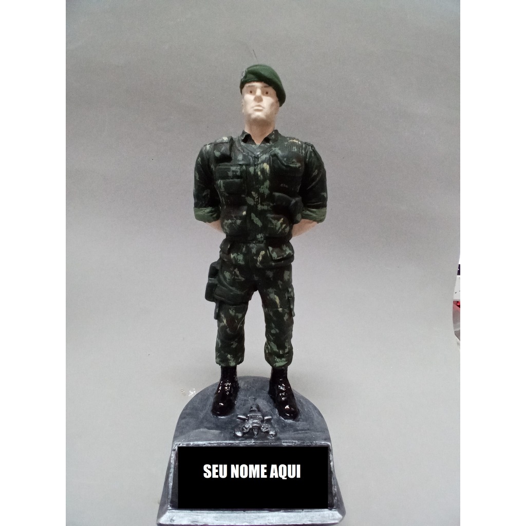 Soldado de gesso/militar decoração/escultura/artesanato/exercito/brasil/camuflado