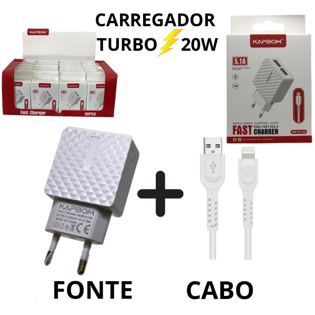 Kit de 20 unidades de Carregador Rápido 3.6a 2 Usb Tipo C Anatel