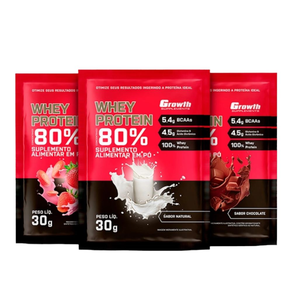 Whey Protein 80% Concentrado 30g (DOSE) Growth Suplementos