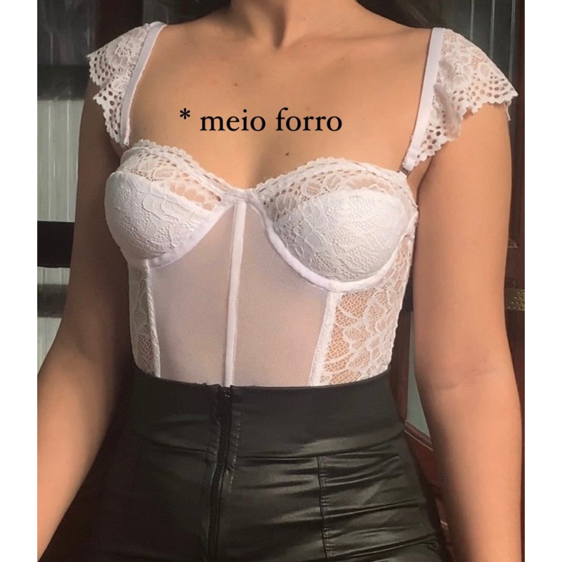 cropped body feminino lingerie sexy corselet tomara que caia transparência  renda