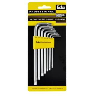 Jogo Chave Torx Tipo L Com 7 Peças Com Furo Profissional Eda