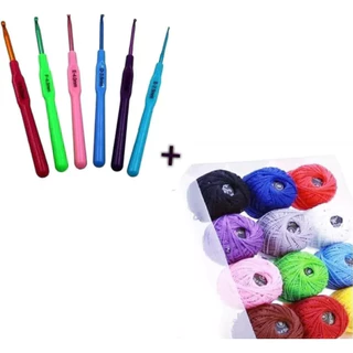Kit Com 06 Agulhas + Kit Com 12 Linhas De Crochê
