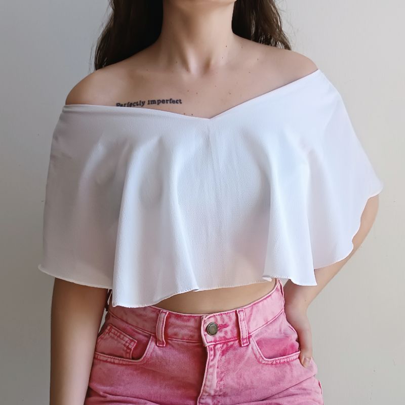 Cropped ciganinha ombro a ombro branco