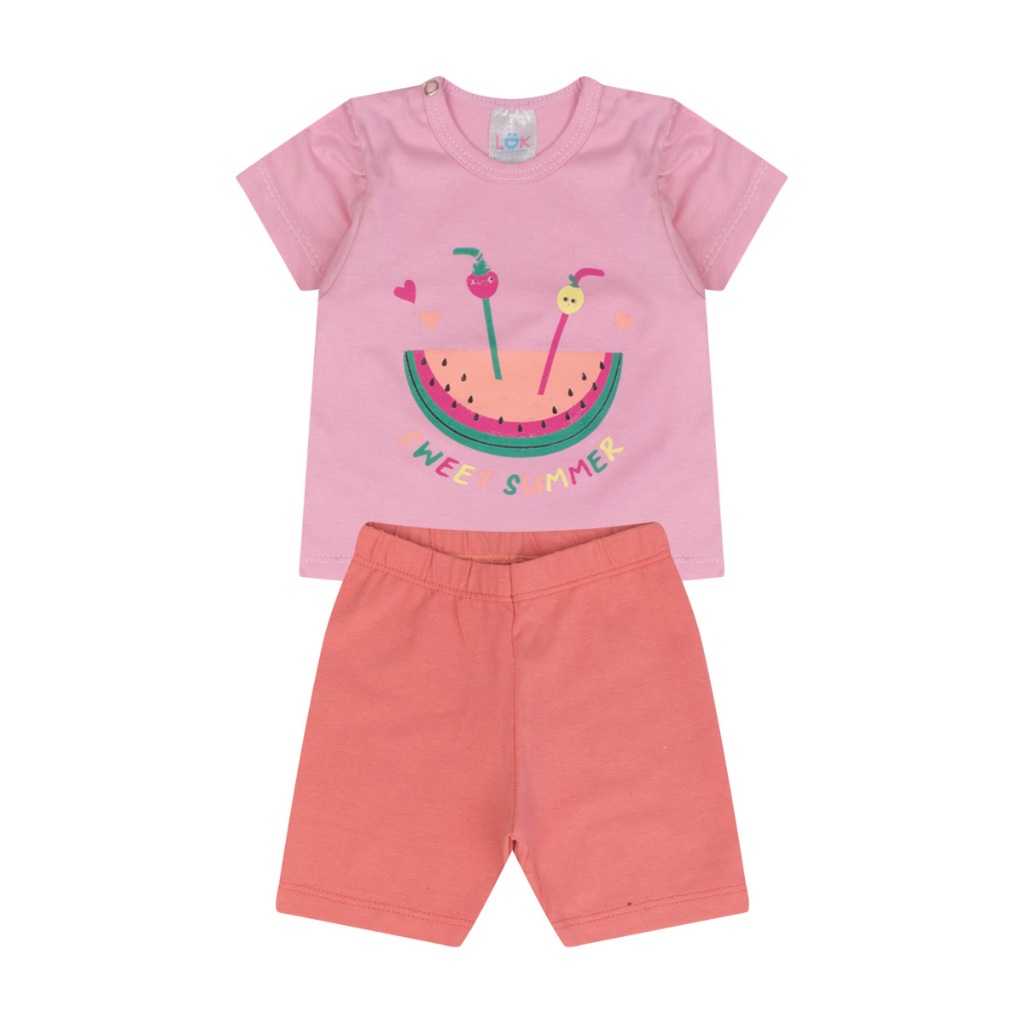 Conjunto infantil menina blusa e shorts em cotton