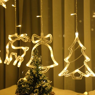 Cascata Cortina de Natal 127V/220V Pisca Pisca Branco Quente Símbolos Natalinos Iluminação 8 Funções p/ Enfeite Decoração Natalina