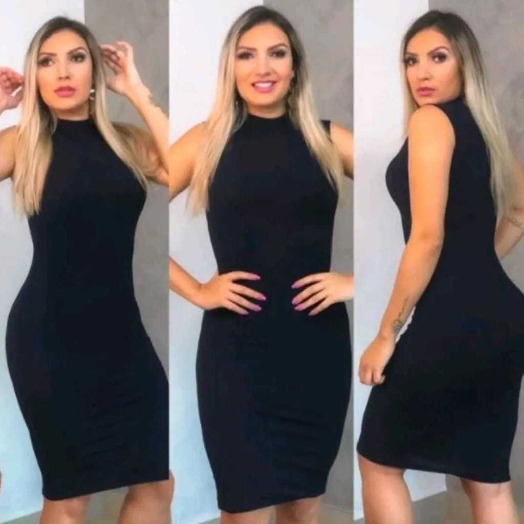 Vestido Tubinho gola alta em tecido canelado | Shopee Brasil