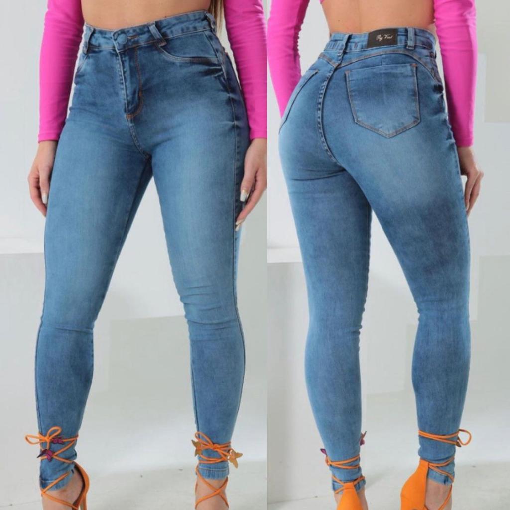 Calça Jeans Plus Size Feminina Skinny Lisa Cintura Alta Nova