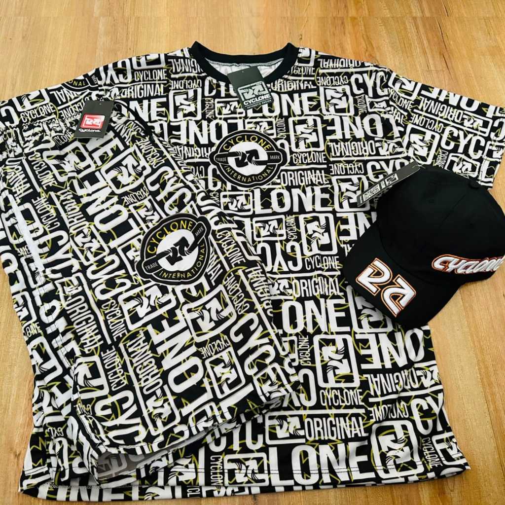 Kit Cyclone Bermuda e Camiseta de Microfibra Letrada + Boné | Shopee Brasil