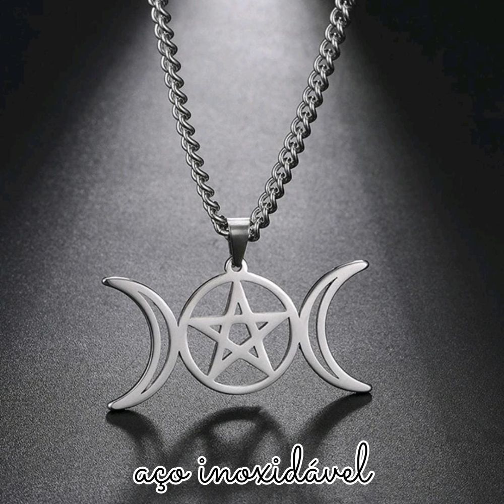 collana wicca con triquetra pentacolo e luna - Gioielli - Collane