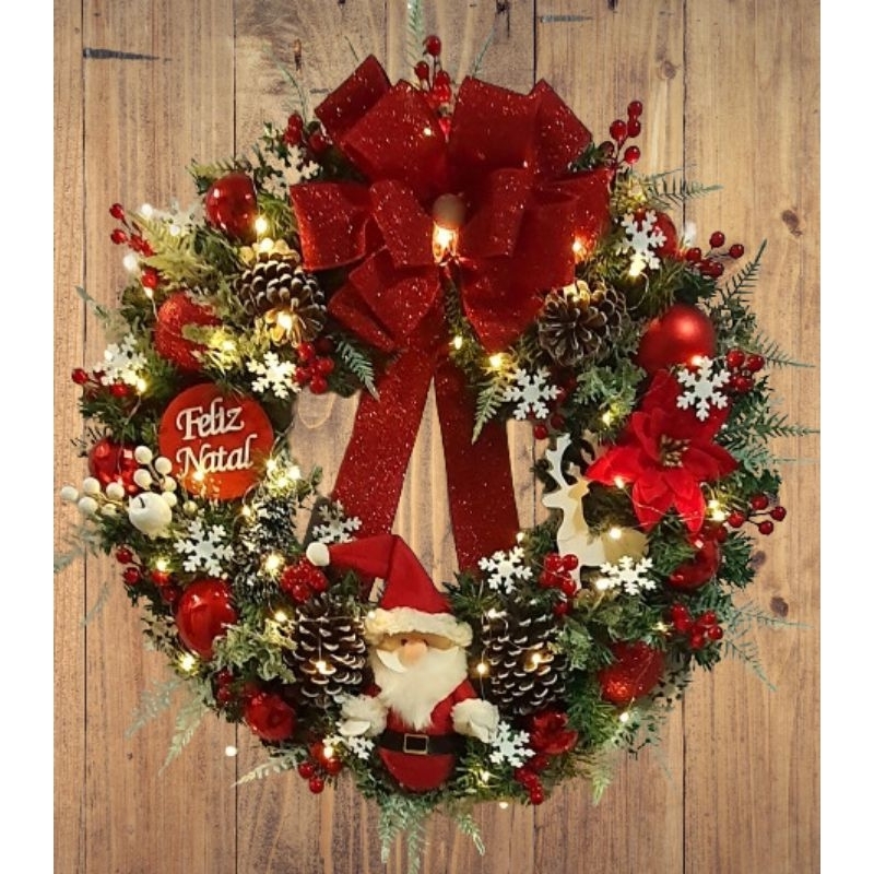 Guirlanda de Natal 60cm Papai Noel com pisca pisca