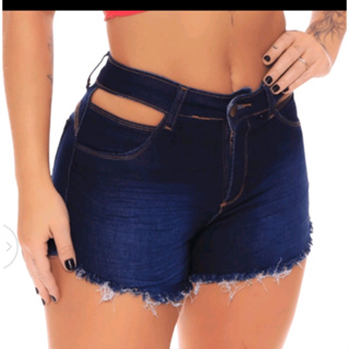 Short Jeans Curto Bermuda Feminina Com Lycra Luxo Cintura Alta Destroyed Hot Pants Modela Bumbum Blogueira