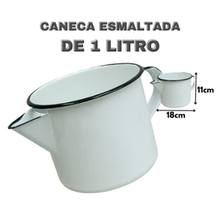 Caneca Esmaltada de 1 Litro com Bico e Alça Caneca Fervedor Retro