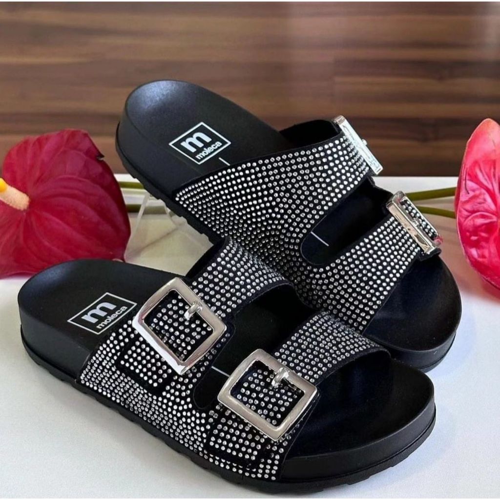 Sandália Birken Papete feminina e masculina com fivelas ajustáveis no sintético TN110 SL/PRETA