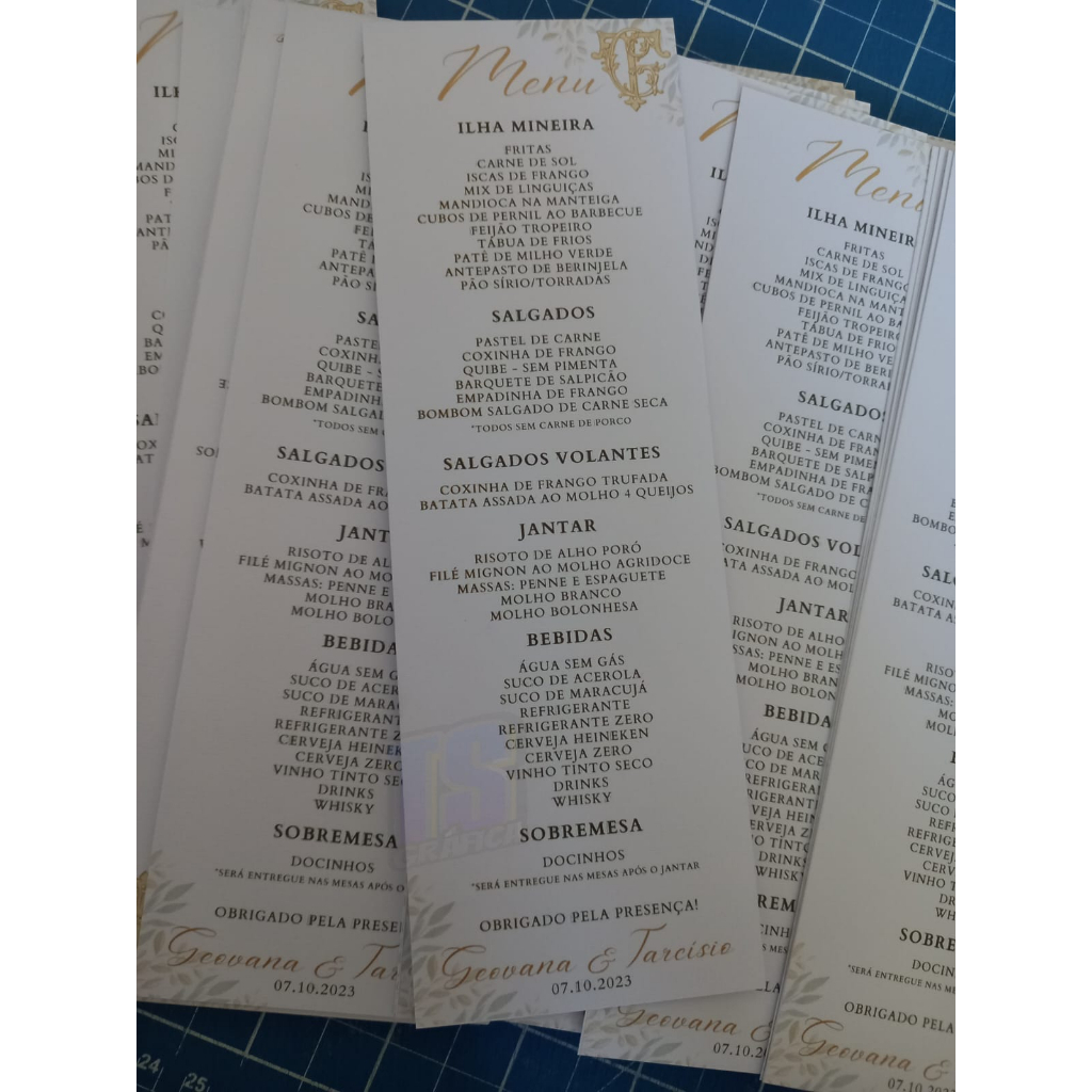 Cardápio Menu slin de papel Casamento ou Debutante Tamanho 9x20cm ...