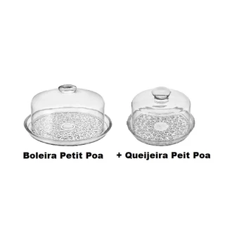 Kit Conjunto Boleira Porta Bolo Sem Pé + Queijeira Petit Poa Sem Pé Vitazza