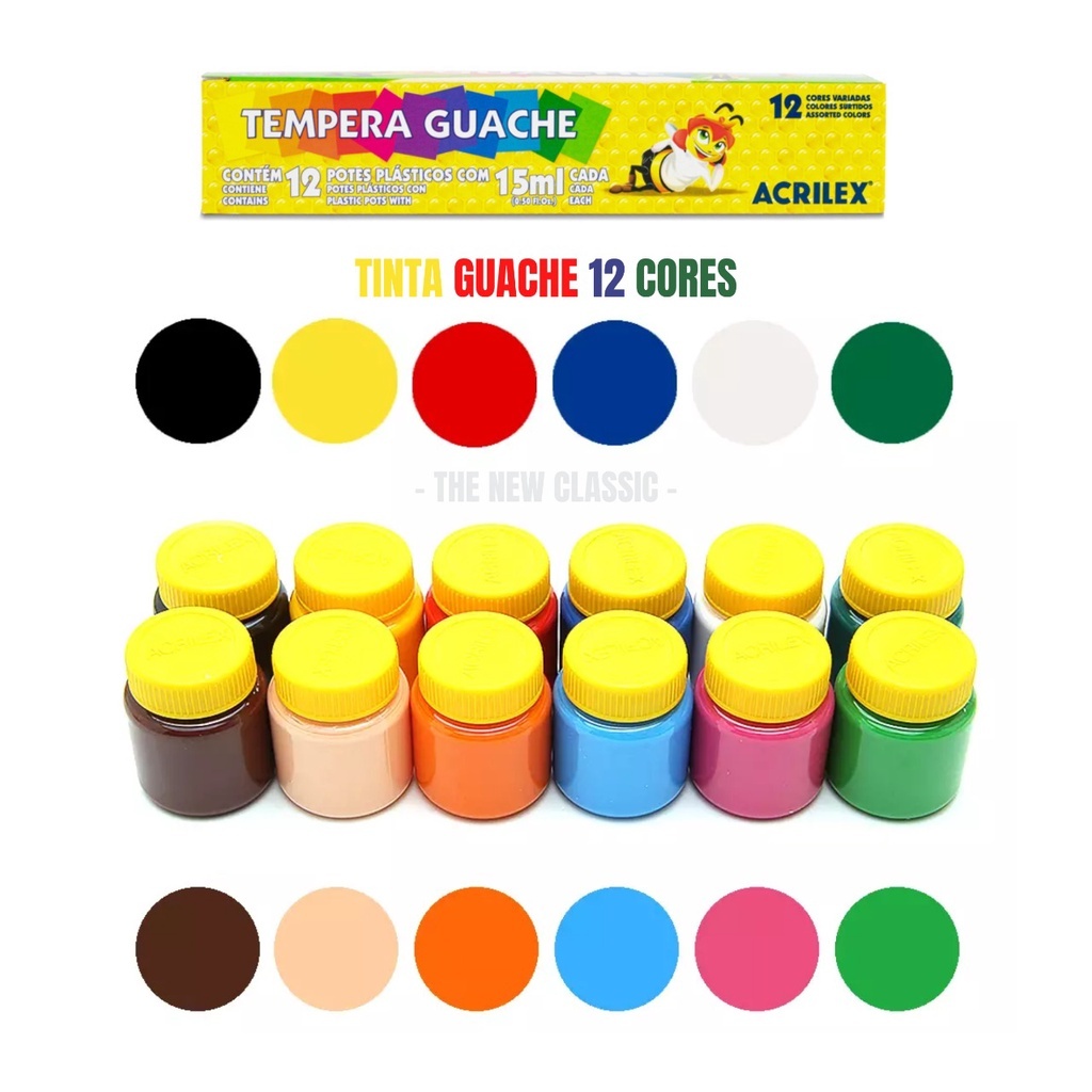 Tinta Guache Acrilex com 12 Cores | Shopee Brasil