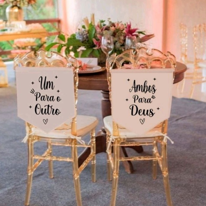 Flamulas Para Casamento Banner Cadeira Dos Noivos Algod O Cru Um Para O Outro E Ambos Para