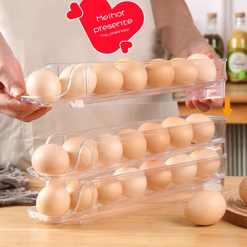 Porta Ovos de 3 andares Bandeja Dispenser Rolante Organizadora ate 21 Unidades