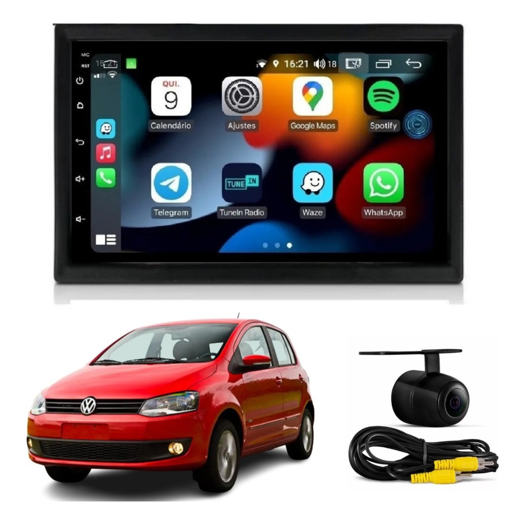 Central Multimidia Android 13 Carplay Fox Space Fox + Câmera