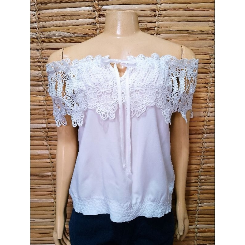 Blusa Renda Guipir Branca | Shopee Brasil