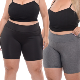 Kit 02 Short Legging Feminino Plus Size Meia Coxa Cintura Alta Bermuda Zero Transparência