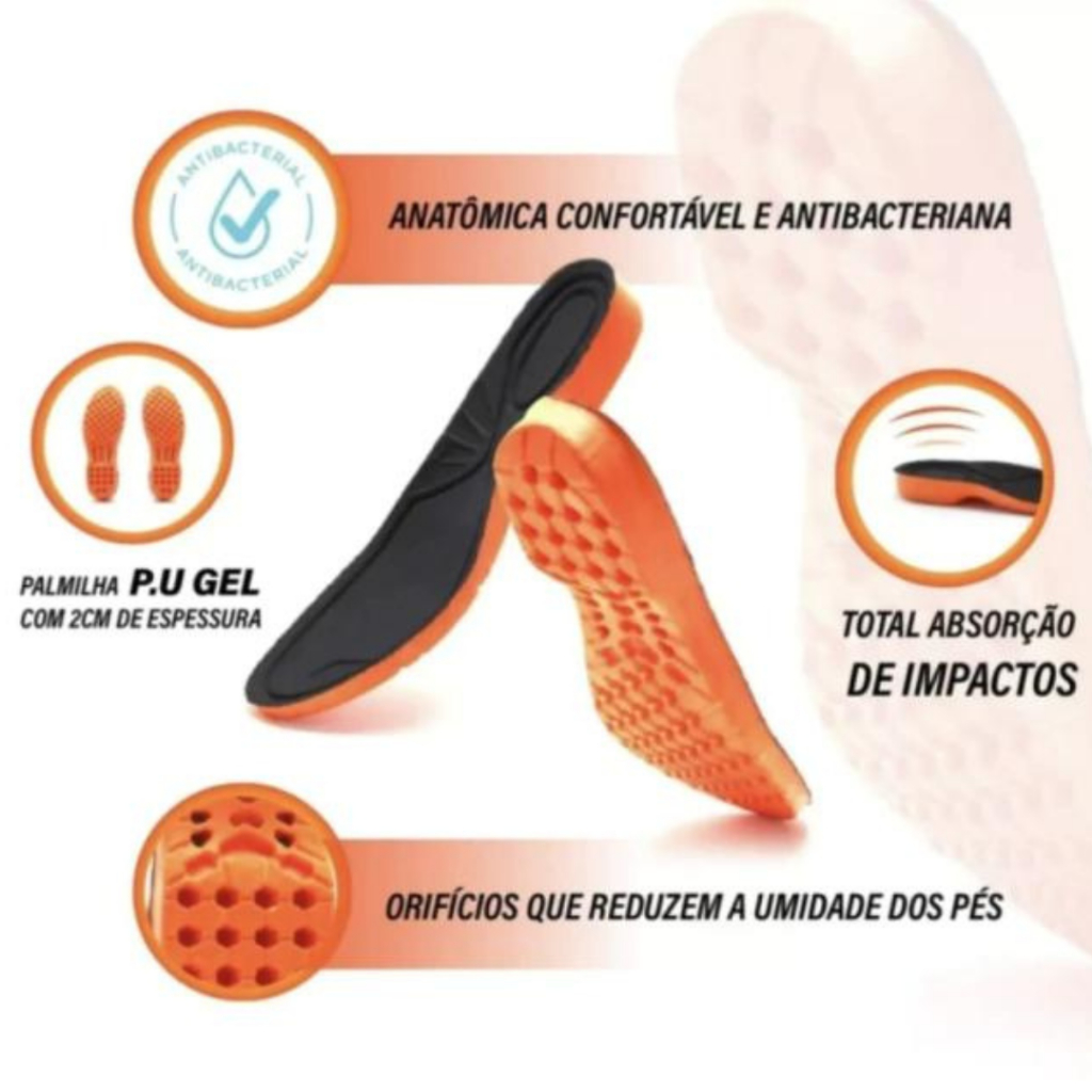Palmilha Ortopedica Anatomica P.U em Gel Super Confortavel Linha Confort