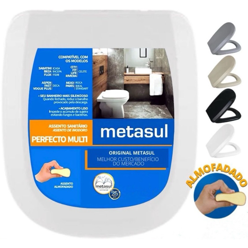 Tampa Vaso Assento Sanitário Almofadado Perfecto Multi Branco Quadrado Retangular Sabatini Metasul