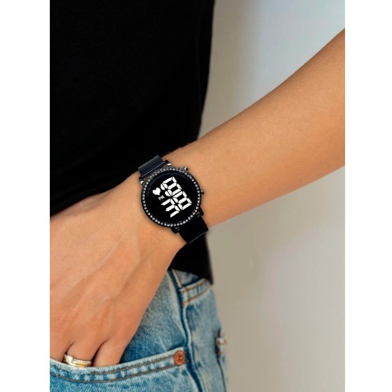 Relógio De Pulso Digital redondo dourado ,rose,prata e preto Com LED