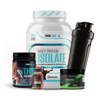Kit Whey Protein Isolate 900g Pote + Pré Treino + Creatina 150g + Thermo Abdom + Coqueteleira