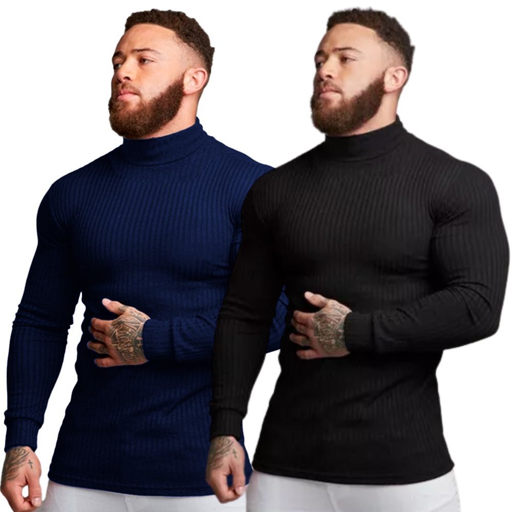 Kit Combo 2 Cacharrel Masculina Canelado Gola Alta Manga Longa Segunda Pele