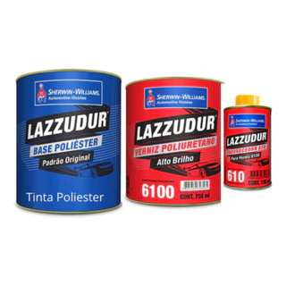 Tinta Poliester Preto Ninja 900ml + Verniz Automotivo 6100 900ml Lazzuril