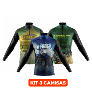 Kit 3 Camisas Masculina Agropecuária Proteção UV Manga Longa Agro
