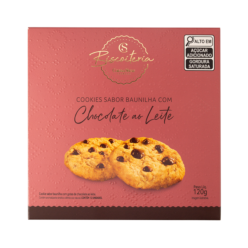 Cookies sabor baunilha com deliciosas gotas de chocolate ao leite- caau show