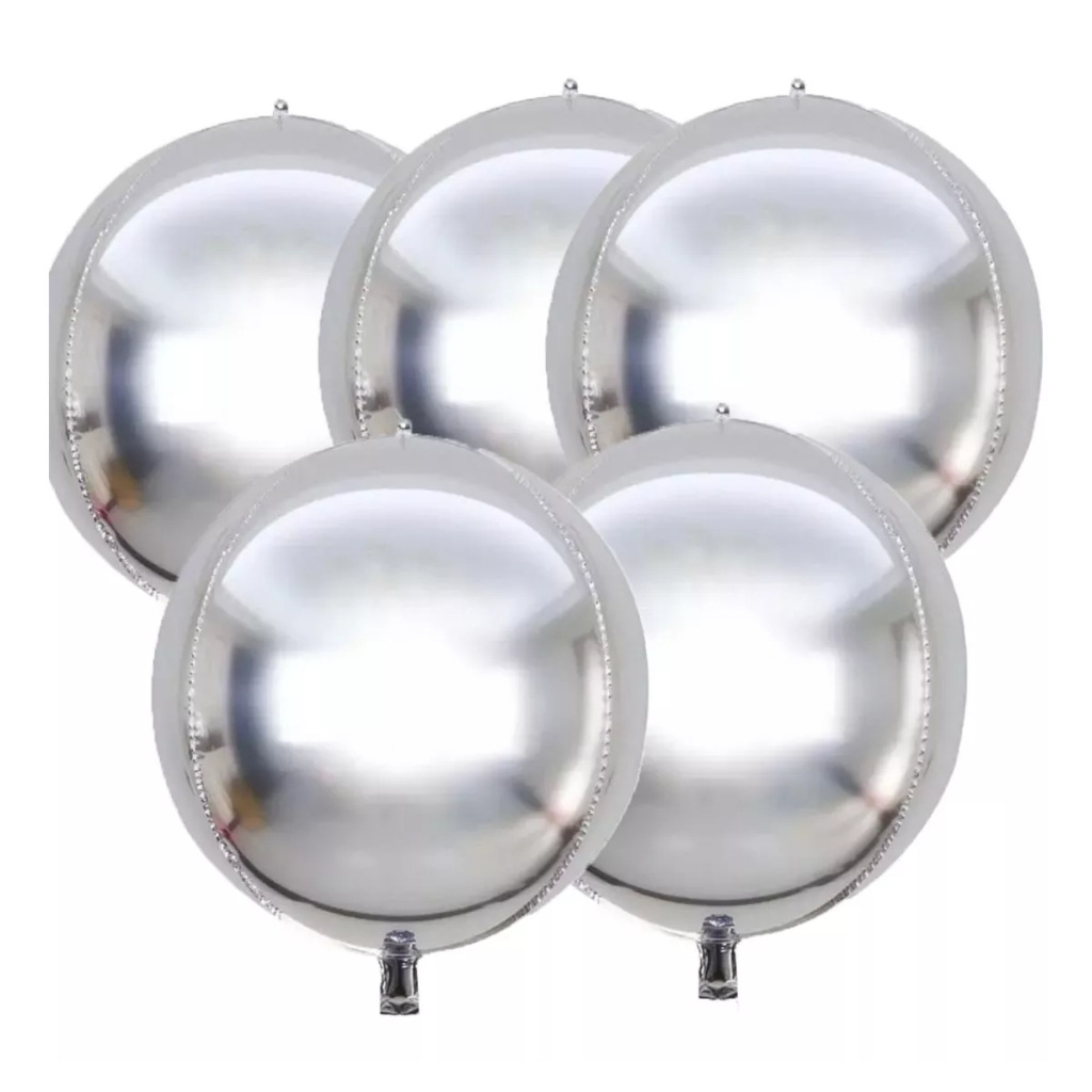 Kit 5 Balão Orbis Prata Metalizado Globo 4d 55cm Espelhado