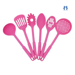 Conjunto 6 Utensilios com Gancho de Cozinha de Nylon Colher Concha Escumadeira Espátula Pegadores