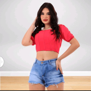 Short Curto Jeans Feminino Barra Desfiada