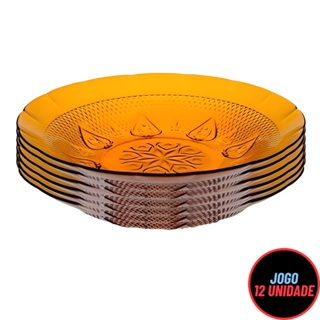 Jogo de Pratos de Vidro Fundo Âmbar Design Heart 22X4CM - 12 Peças