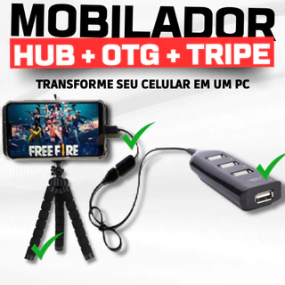 Mobilador Hub Usb 2.0 Ultra Rápido + Adaptador Otg Tipo c Ou Micro Usb v8 + Suporte Tripé universal em Oferta na Shopee