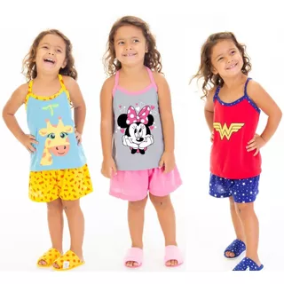 Pijama Baby Doll infantil alcinha feminino conjunto infantil personagem
