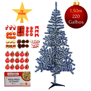 Árvore Natal Dinamarca 180cm 580 Galhos Enfeites Vermelha Decorada  Pisca-pisca 110v