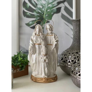 sagrada família 30cm resplendor aureola folheada imagem em pé branco perolado gesso