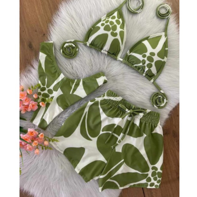 Conjunto Kit Trio Shorts e Saia Biquíni Feminino Modinha Estampados ...