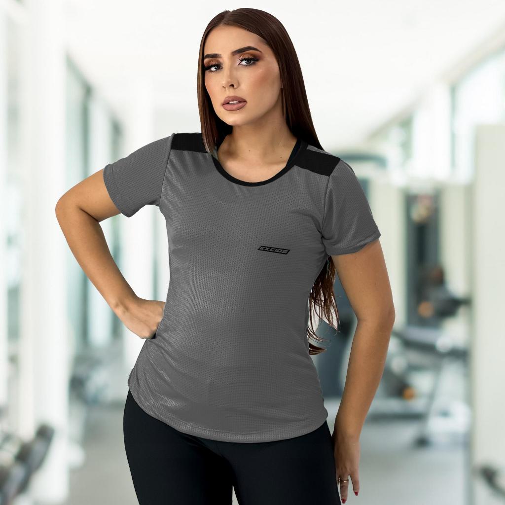 Camiseta Fitness Feminina Treino Academia Blusa Tecido Premium