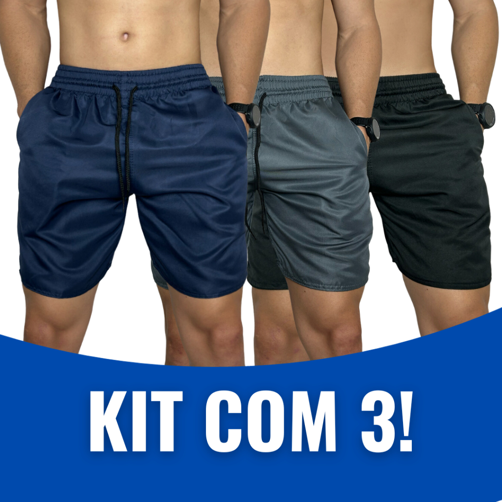 3 Shorts Tactel Bermuda Masculina Mauricinho Kit Short Tectel Praia Short Masculino Liso