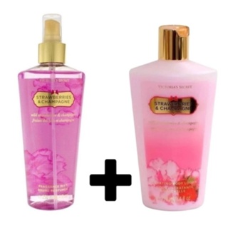 Kit Victorias Secret Body Mist Lotion Strawberries Champagne