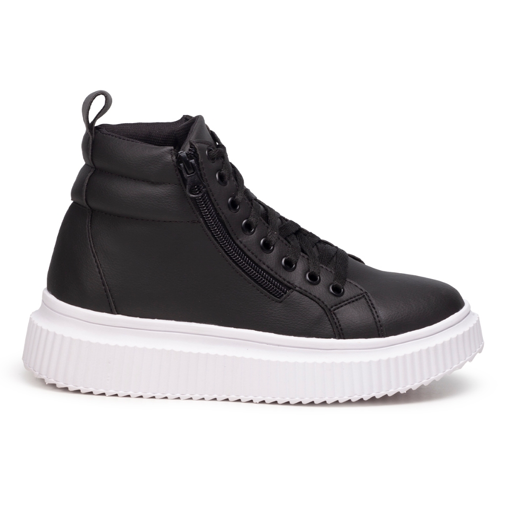 Tenis Feminino Cano Longo Botinha Plataforma Ziper Lateral Academia ...