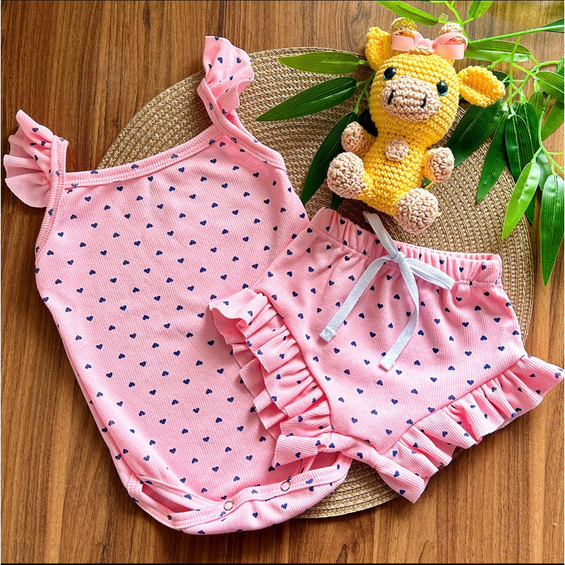 Conjunto Body Regata com Tapa Fralda de Babado com estampa sortida
